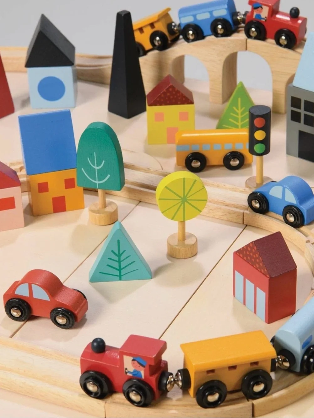 Town Train Set - Multicolor Wooden Tracks & Vehicles